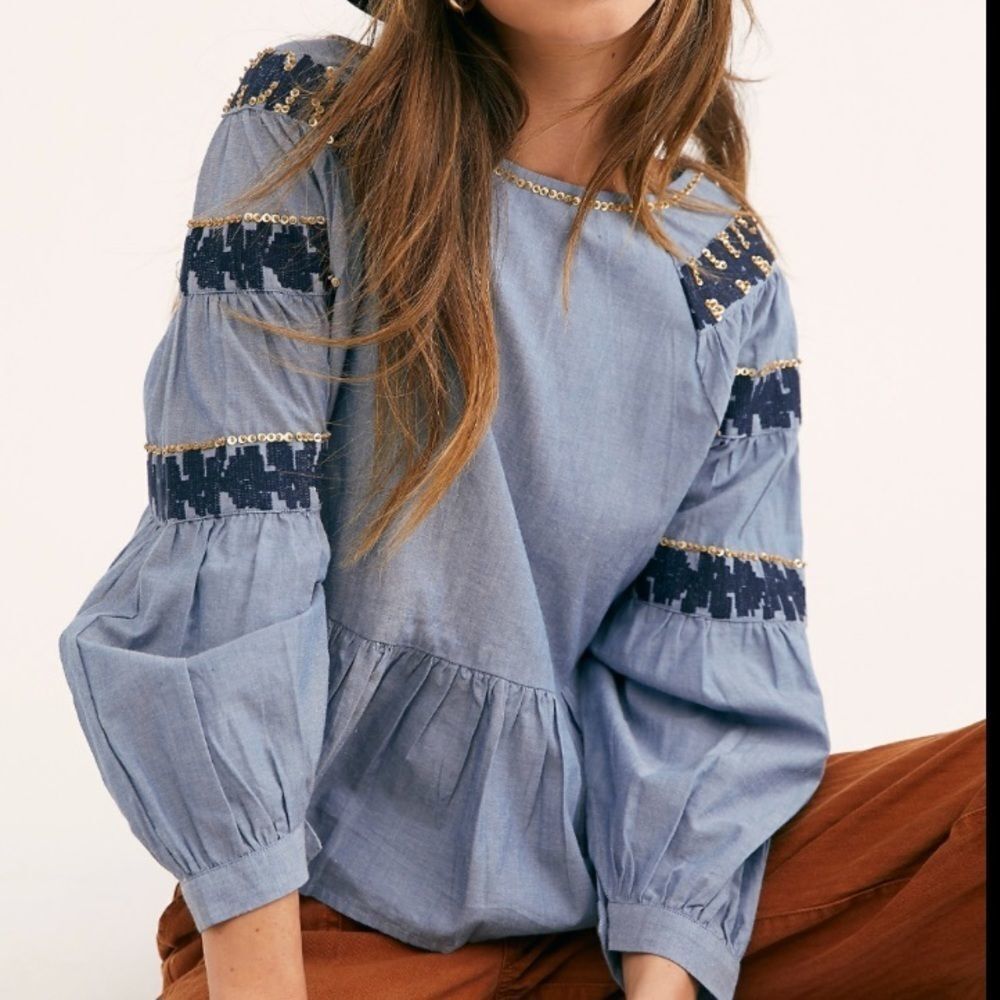 New Free People Raga Paityn Peplum Top Large #212